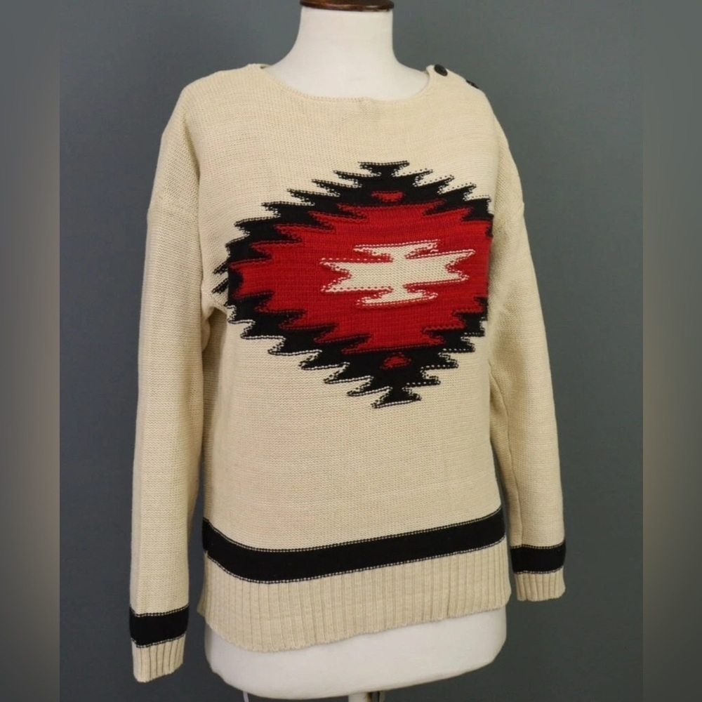Ralph Lauren Jeans Company Ralph Lauren Beige Aztec Knit Sweater Size S - Picture 6 of 12